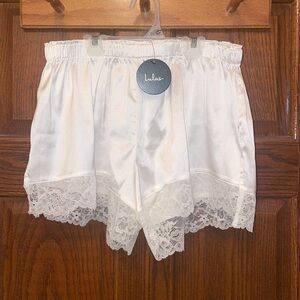 White silk and lace pj shorts